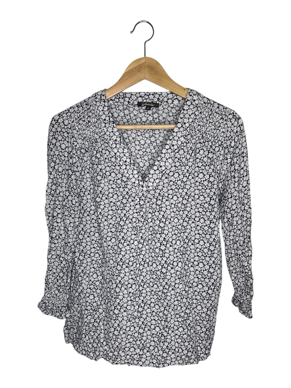 Navy & White Ditsy Floral V-Neck Blouse - Women's Top